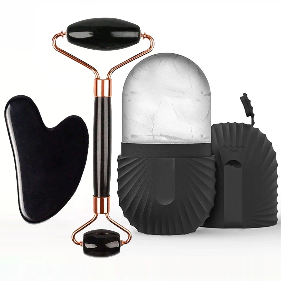 Set de cuidado facial con rodillo de hielo y Gua Sha